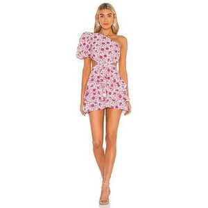 Mergim Revolve Dakota One Shoulder Dress in White & Pink Size 1 Size Small